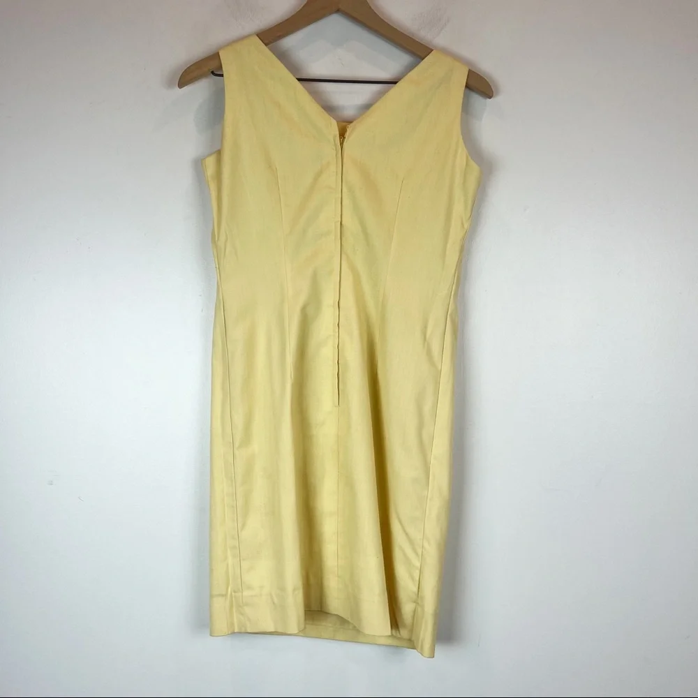 Vintage 60s Floral Beaded Sleeveless Shift Dress Size XS Yellow Mid Century - Picture 3 of 7